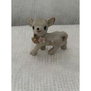 Vintage Deer, porcelain figurine, lt beige with gold trim & gold speckles 3”x 2”